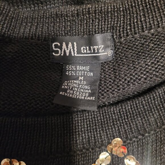 SML Glitz Sequin Sweater Black With Colorful Beading Size Medium 80s - Picture 3 of 6